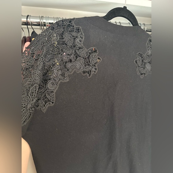 Massimo Dutti Womens Black Knit Lace Embroidered Cardigan Button Up Size Small - Picture 12 of 13